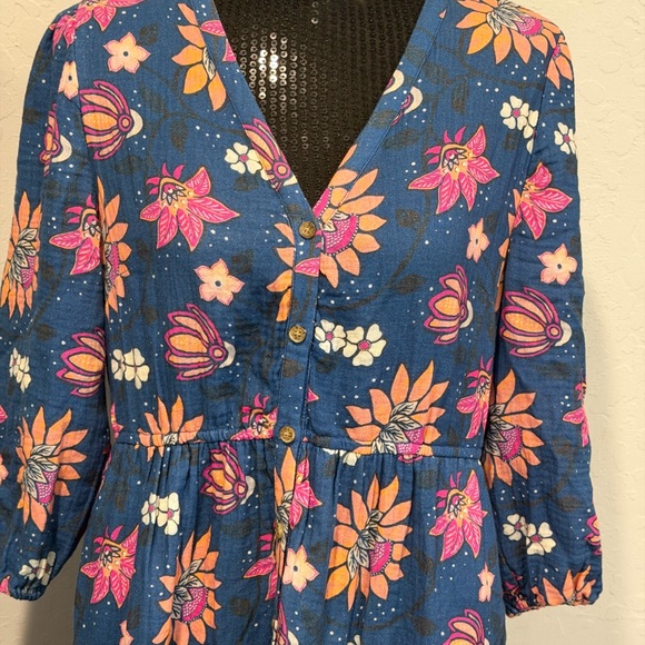 Marine Layer Navy Floral Tiered Midi Dress - Size Medium - Picture 4 of 6